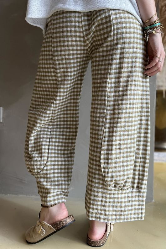 Annie Gingham Quirky 7/8 Pant Olive